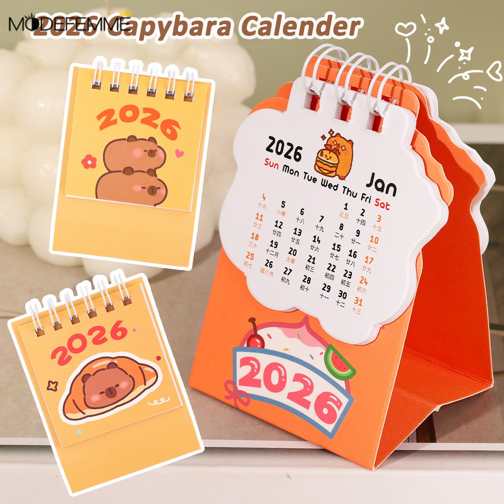 [H & L] 1 / 5 Lịch học sinh Capybara 2026 | Lịch để bàn Mini 12 tháng Năm 2026 với thiết kế hoạt hình dễ thương | Đồ dùng học tập Quà tặng