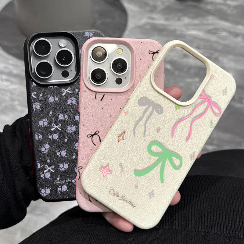 Ốp Lưng Cho OPPO A3X A40 A3 A5 PRO A5X RENO 10 PRO 7Z 8 5G 6 5 Bao Da Sang Trọng Nơ Hoa Anh Đào Lichee Silicon Mềm Mại