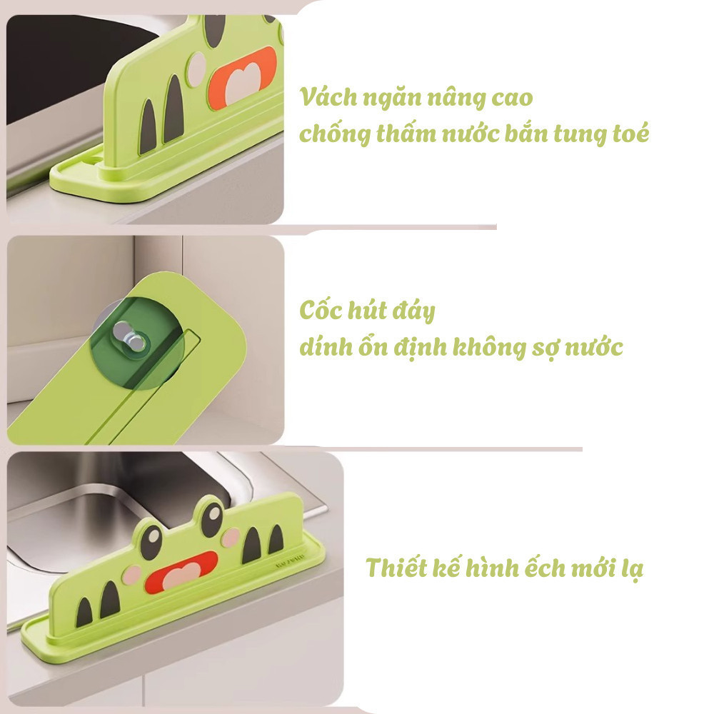 Tấm Chắn Nước Hình Ếch EVA Chống Văng Nước Hút Chân Không, Tấm Chắn Bồn Rửa Bát Đa Năng Dễ Tháo Lắp