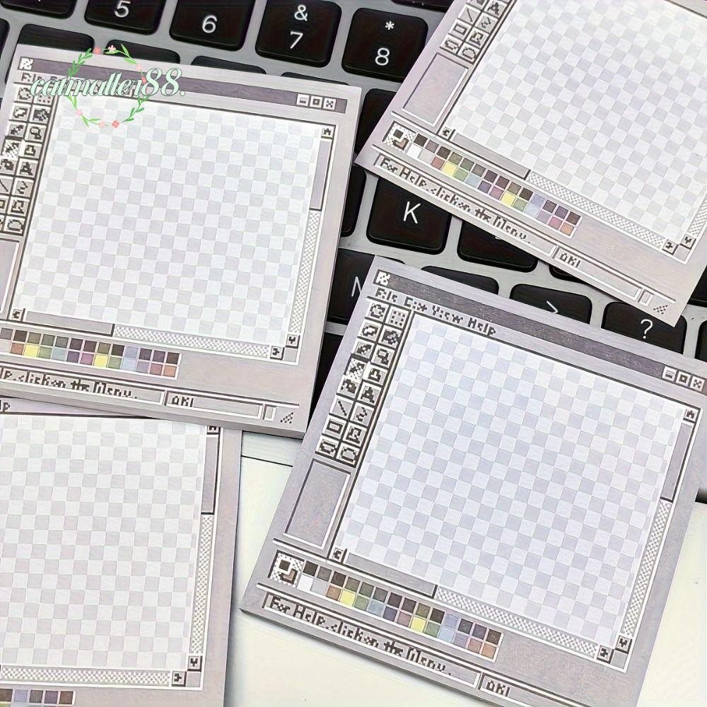 CATMALLER88 250 tờ ghi nhớ, Bảng vẽ máy tính Ghi chú dính độc đáo, Hình vuông sáng tạo Retro Dính Notepad Học sinh