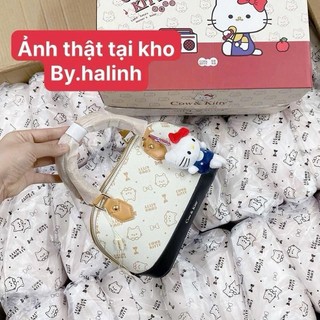 Cow Kitty - Túi hến họa tiết mèo hồng size 24cm siêu xinh ko hộp hàng chính hãnġ FULL BOX