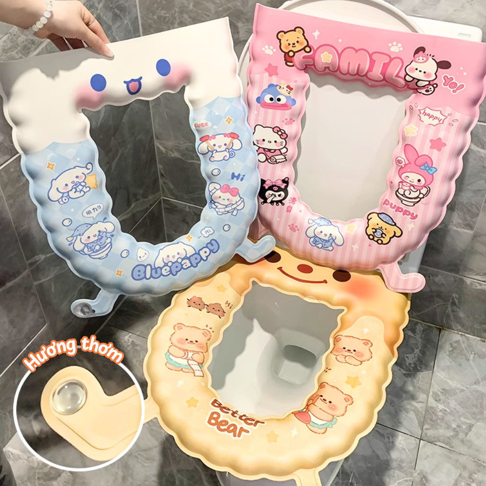 Tấm Lót Bồn Cầu Sanrio Dễ Thương Chất Liệu Silicon Lót Ngồi Toilet Êm Ái Kèm Tinh Dầu Tỏa Hương Thơm DINO