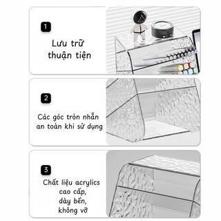 Kệ Nhựa Mica Trong Suốt Nhiều Tầng Vân Kim Cương, Hộp Đựng Bút, Son, Mỹ Phẩm, Văn Phòng Phẩm