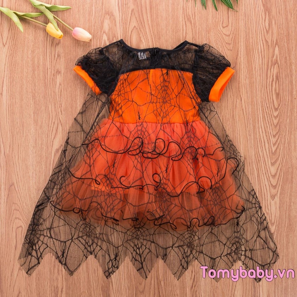 Trẻ Em Bé Gái Dễ Thương Trang Phục Mạng Nhện Không Đều Viền Áo Choàng Tay Ngắn Váy Halloween