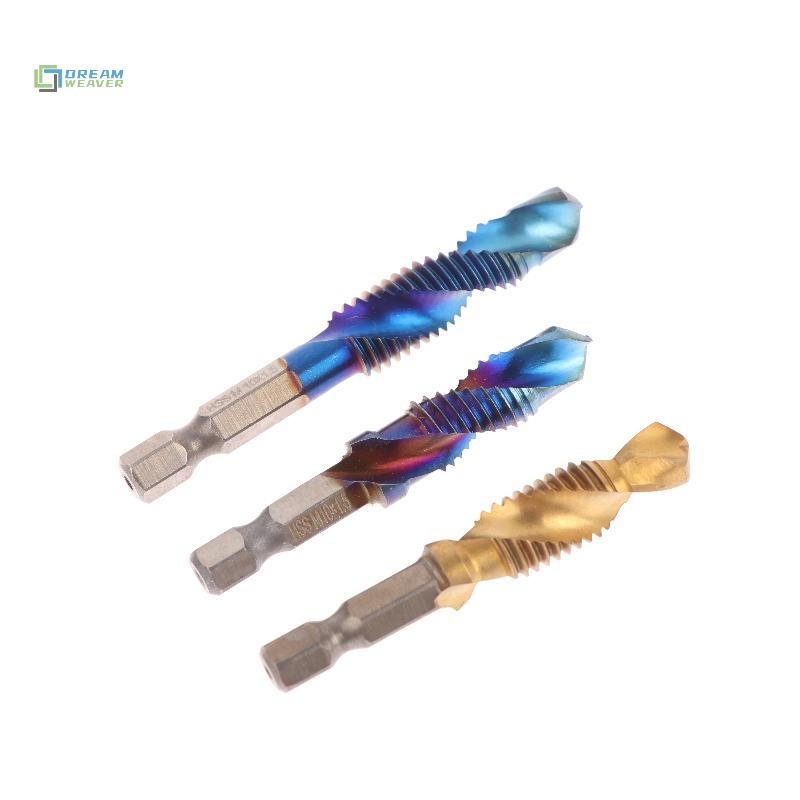 [Dream] M3 M4 M5 M6 M8 M10 Dụng cụ cầm tay Chuôi lục giác Mạ titan HSS Vít Thread Metric Tap Drill Bits Vít Machinepound Tap mới
