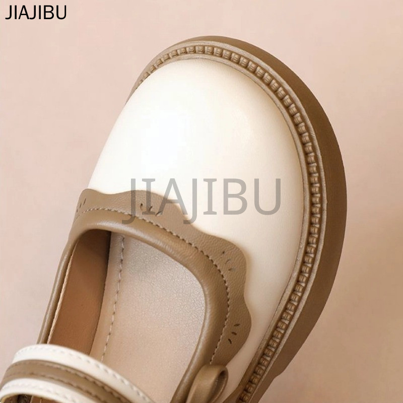 【COD】 Giày Da Đế Thấp Chống Trượt, Mũi Tròn Phong Cách Nhật Bản Dễ Thương Cho Bé Gái Korean Fashion Kids Beige/Black Lolita Colorblock Platform Mary Jane Doll Shoes Giày Bệt Cosplay Phong Cách Công Chúa Anh