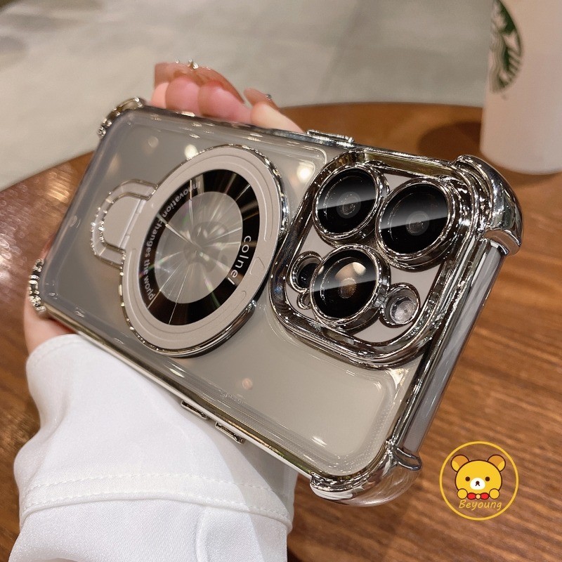 Vỏ An-tifall Thời Trang Cho iPhone 15 Pro Max 14 Plus 13 12 11 Pro Max X XR XS Max 8 7 Plus SE Giá Đỡ Từ Tính Không Dây Đứng Ốp Lưng Mạ Rõ Ràng Túi Khí Từ Tính Bìa Mềm
