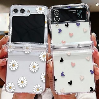 Hoa Cúc Họa Tiết Tình Yêu Trong Suốt Dành Cho Samsung Galaxy Z Flip 6 Flip 5 Flip 4 Flip 3 Full Bản Lề Trong Suốt Cứng PC Gấp Ốp điện thoại Cho Samsung Z Flip6 Flip5 Flip4 Flip3