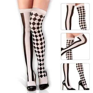 GODD Sọc Trên Đầu Gối Tất Bất Đối Xứng Halloween Chú Hề Cosplay Đùi Cao Tất