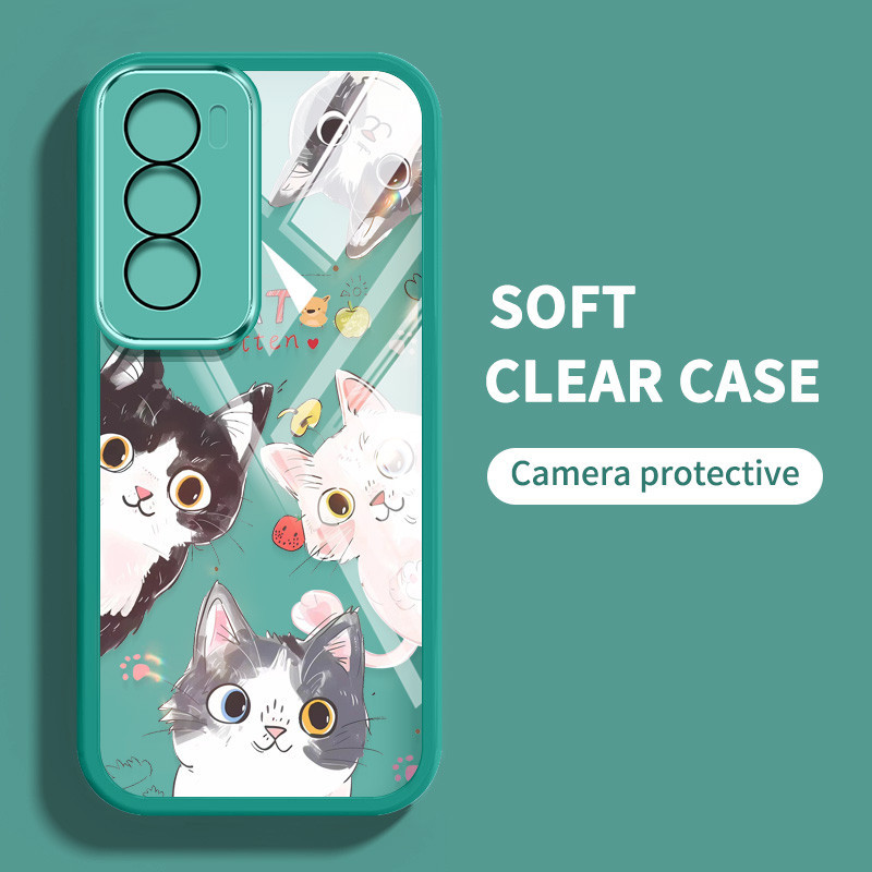 Ốp Điện Thoại YBD Cho OPPO Reno 12 Pro Reno 12F Realme C65 4G A3 Pro (Ấn Độ) Happy Five Kittens Vỏ Trong Suốt Sáng Tạo