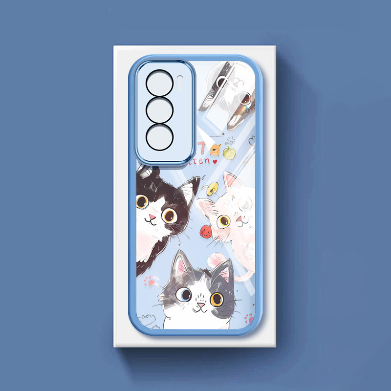 Ốp Điện Thoại YBD Cho OPPO Reno 12 Pro Reno 12F Realme C65 4G A3 Pro (Ấn Độ) Happy Five Kittens Vỏ Trong Suốt Sáng Tạo