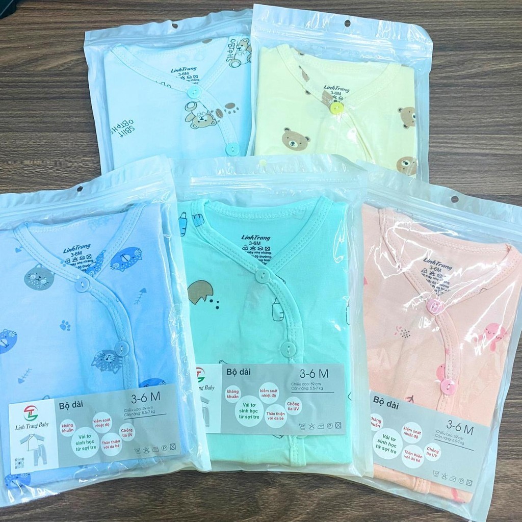 (Set 3 - Set 5) Bộ dài tay màu thun lạnh TP cho bé mềm mịn in hoạ tiết cho bé sơ sinh 3-9kg DL004 Đậu Đậu Store