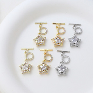 Thật Mạ Vàng Giữ Màu Full Zirconium Ngôi Sao OT Khóa Kết Nối Khóa DIY Handmade Trang Sức Vòng Cổ Đính Hạt Phụ Kiện Chất Liệu
