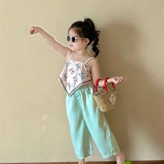 S229-Set áo lụa yếm phối quần suông cho bé gái Size từ 8-30Kg