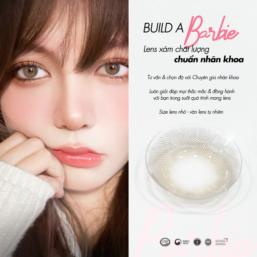 Lens cận xám tây Build A Barbie, Kính áp tròng màu tự nhiên, có độ cận 0-8, đường kính nhỏ 13.3mm