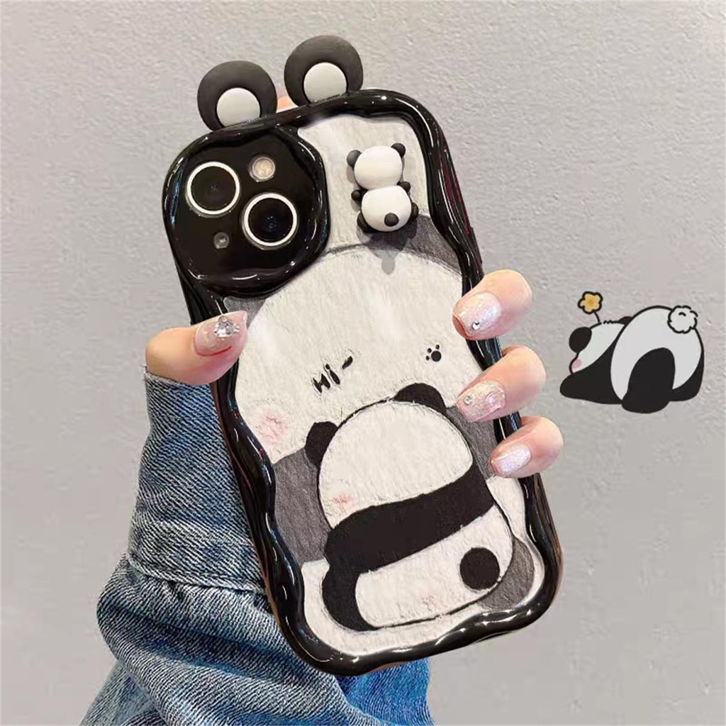 Vỏ búp bê gấu trúc tai 3D cho Samsung Galaxy S24 S23 S22 S21 Plus Ultra S23FE S21FE S20FE A12 Vỏ điện thoại hình kem hoạt hình trong suốt mềm mại