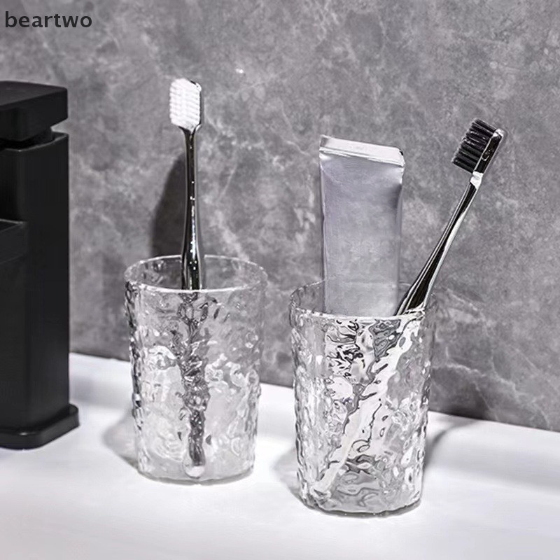 < Beartwo > Cốc đựng bàn chải đánh răng nước súc miệng bằng nhựa có tay cầm tại nhà Phòng tắm Tumblers Cốc di động Giá đỡ bàn chải đánh răng trong suốt Đẹp