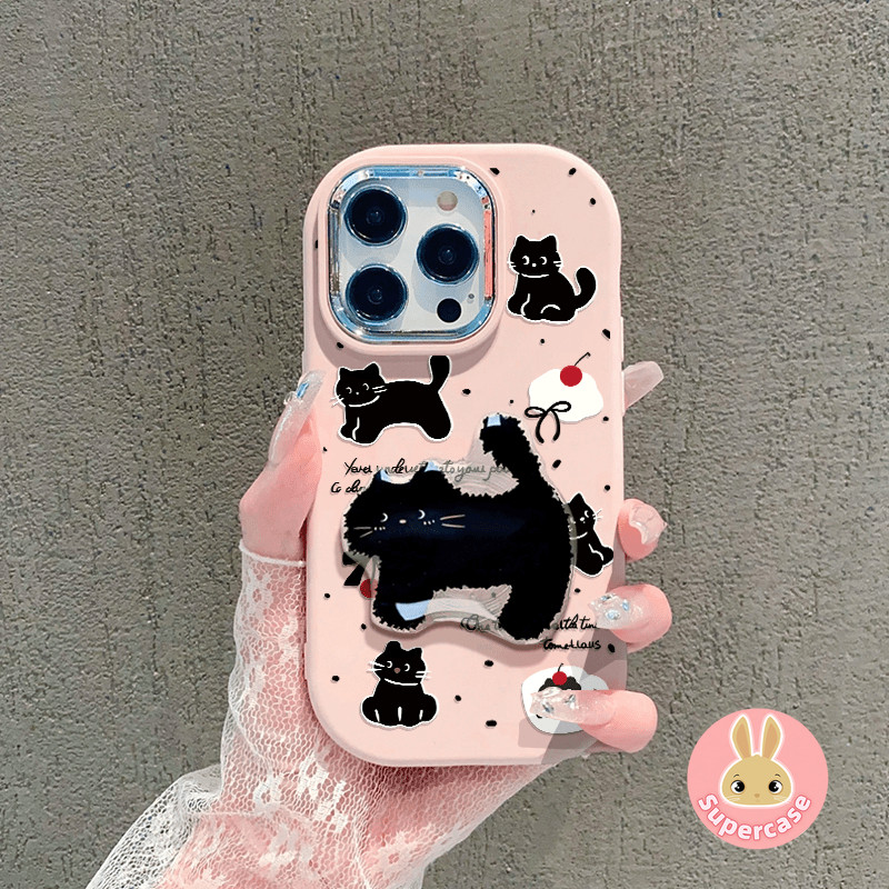 Ốp điện thoại chống sốc cho mèo đen cho Vivo V40 Pro V25 Pro Y7s iQOO Z9 Turbo Z7 Z7X Z9X Neo 3 Vỏ điện thoại hình anh đào dễ thương