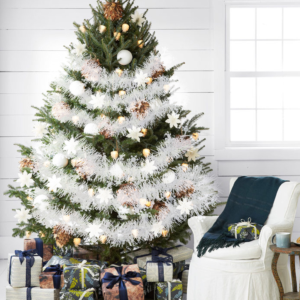 Ruy băng Sequin trang trí cây thông Noel 2M - Bông tuyết trắng DIY Vòng hoa - Vòng hoa trang trí nhà Giáng sinh - Đồ trang trí treo trần nhà Xams Tree House - Biểu ngữ lễ hội vàng đỏ
