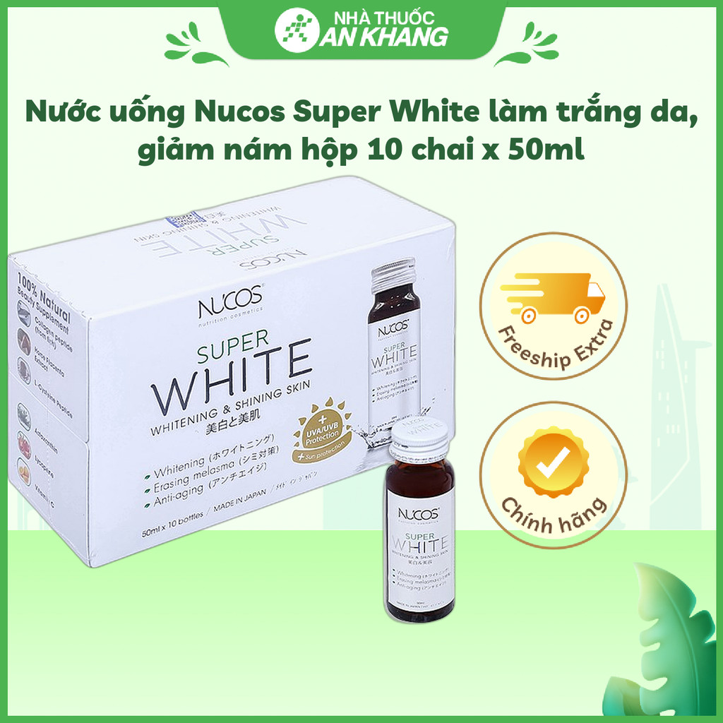 Nước uống Nucos Super White làm trắng da, giảm nám hộp 10 chai x 50ml