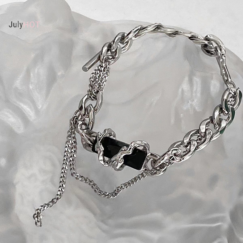 Julyhot Retro Đen Zircon Ngôi Sao Vòng Tay Nữ Nam Quà Tặng Xu Hướng Dây Xích Kim Loại Unisex Goth Trang Sức Cặp Đôi Mới Phụ Kiện Massivedeals