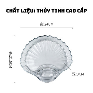 Đĩa thủy tinh hình vỏ sò dày dặn đựng thức ăn kèm ngăn nước chấm tiện lợi cao cấp