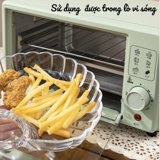 Đĩa thủy tinh hình vỏ sò dày dặn đựng thức ăn kèm ngăn nước chấm tiện lợi cao cấp