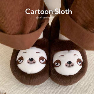 XIXITIAO Dép Cotton Xấu Xí Dễ Thương Sloth Cặp Đôi Ấm Áp Thoải Mái Lông Tất Cả Bao Gồm Gót Nam Nữ Mặc Ngoài Trời