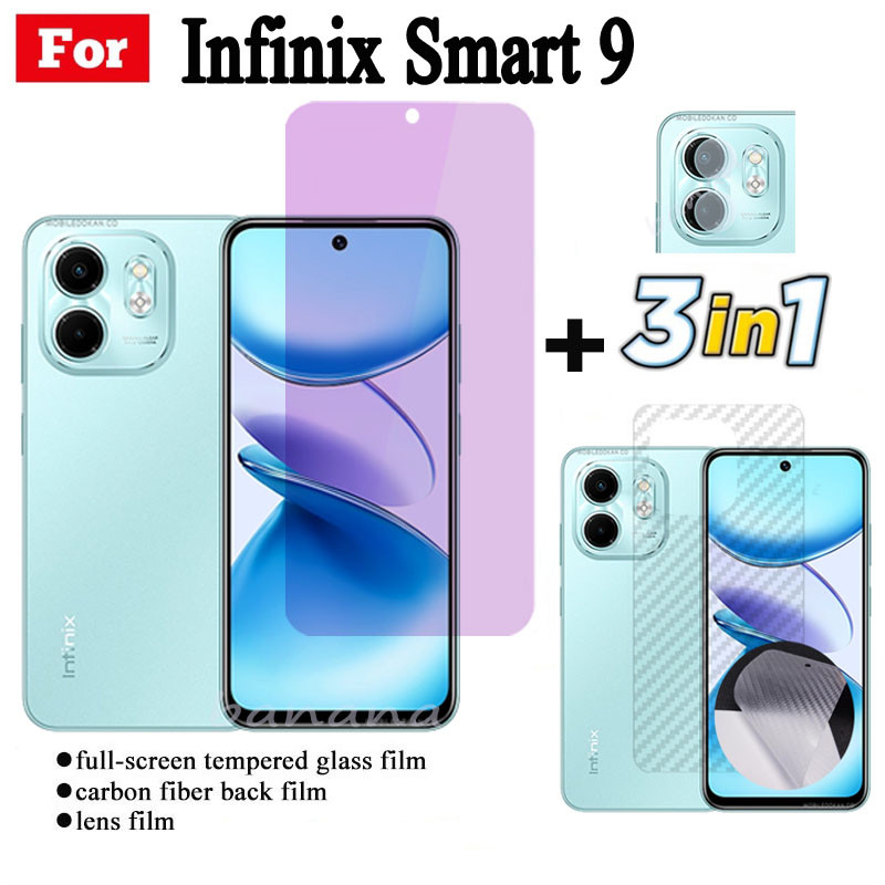 Infinix Smart 9 Kính cường lực tia sáng xanh cho Infinix Smart 8 8HD Smart 8 Plus 8 Pro Bảo vệ màn hình + Phim ống kính máy ảnh + Phim mặt sau