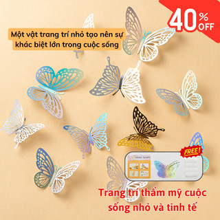 Set 12 Bướm Dán Tường 3D Myd.23 Bộ Bướm Màu Bạc Trang Trí Tiệc, Nhà Cửa Kèm Keo Dán