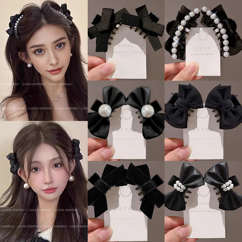 Kẹp Tóc Nơ Kích Thước Nhỏ Màu Đen Style Mới Cho Thu Đông