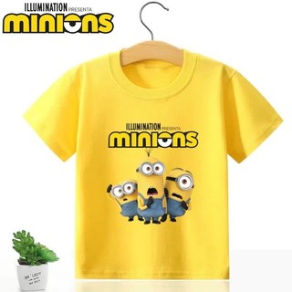 Minions series hoạt hình áo thun màu vàng nguyên chất in hình dễ thương quần áo ngắn tay hàng ngày dành cho trẻ em