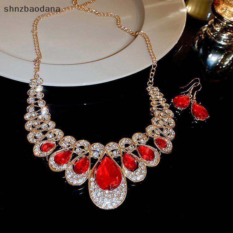 [SHNZAA] Bộ trang sức Bộ bông tai vòng cổ lấp lánh bằng kim loại thời trang dành cho phụ nữ Quà tặng trang sức dự tiệc FSSG
