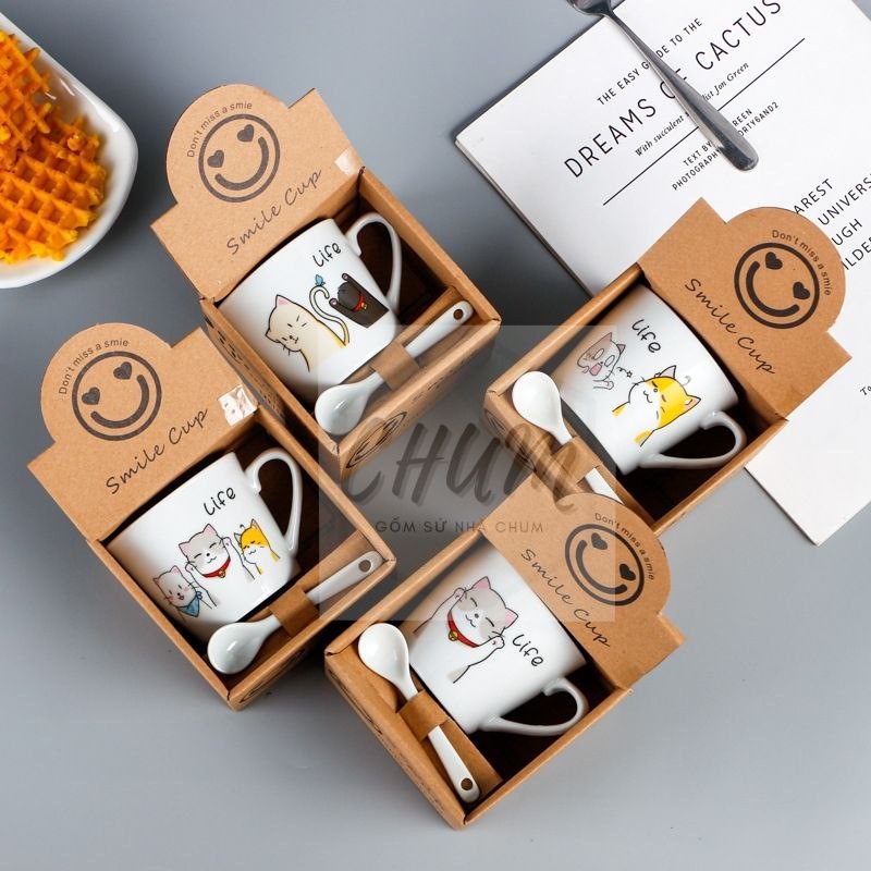 Cốc trà , cà phê gốm sứ ly sứ (Kèm hộp+thìa)  NHIỀU MẪU đa dạng KÈM THÌA pha trà pha cafe
