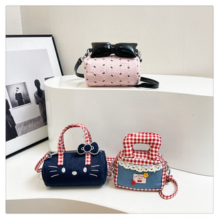 2026 Sweet Hello Kitty Thời Trang Denim Kẻ Sọc Dây Kéo Túi Đeo Vai Đơn