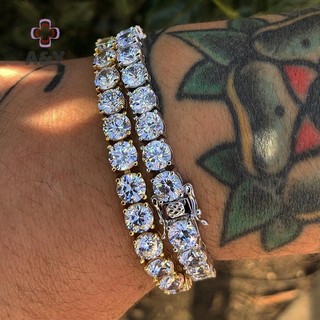 Vòng tay tennis nam phong cách hiphop với hạt zirconia cubic và cristal, phù hợp cho streetwear.