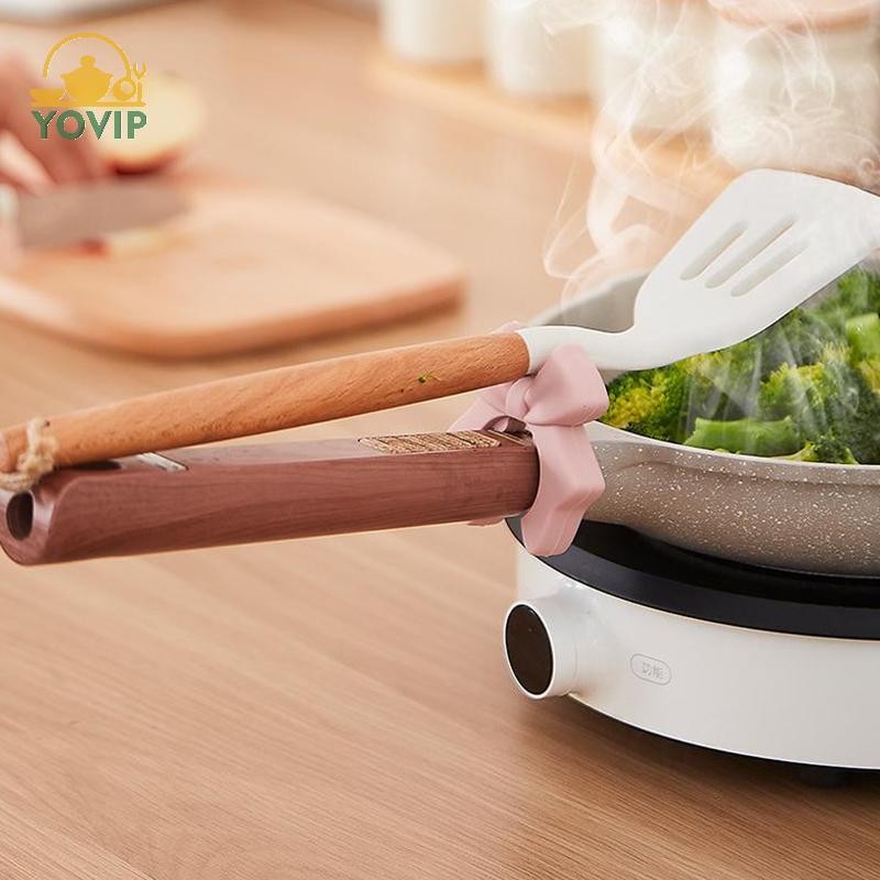 Giá đỡ thìa hình nơ silicon chống bỏng, dùng cho nồi, kẹp silicon VN