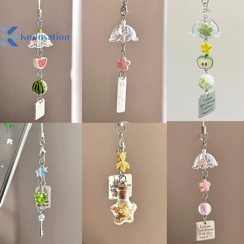 Kudosation Trong Suốt Móc Khóa Chuông Gió Dễ Thương Mặt Dây Chuyền Móc Khóa Điện Thoại Di Động Dây Túi Phụ Kiện Trang Trí Trang Trí Nhà Cửa