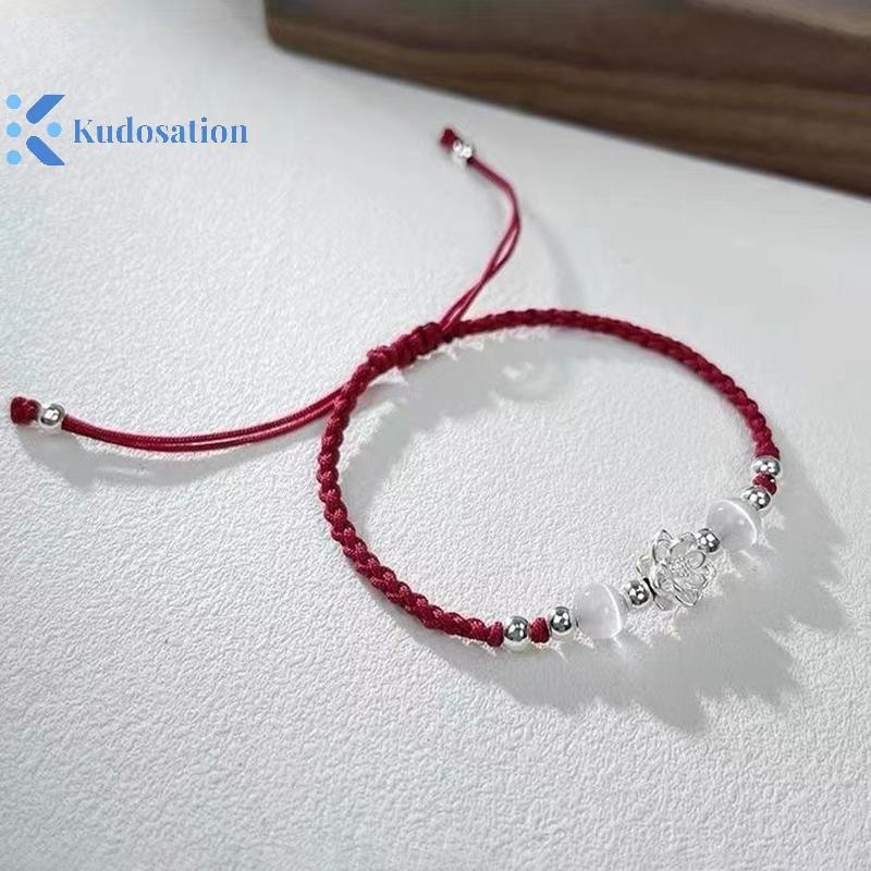 Kudosation Retro Phong Cách Trung Hoa Có Thể Điều Chỉnh Handmade Bím Vòng Tay Cho Nữ Cô Gái Thời Trang Hoa Sen Đính Hạt Vòng Tay Trang Sức Quà Tặng