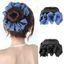 FUHUIOT Xanh Đen Nơ Chignon, Miếng Tóc Tổng Hợp Scrunchy Tóc Bun, Tính Khí Lông Tơ Tự Nhiên Phần Mở Rộng Tóc Bóng Đầu Tóc Giả Nữ