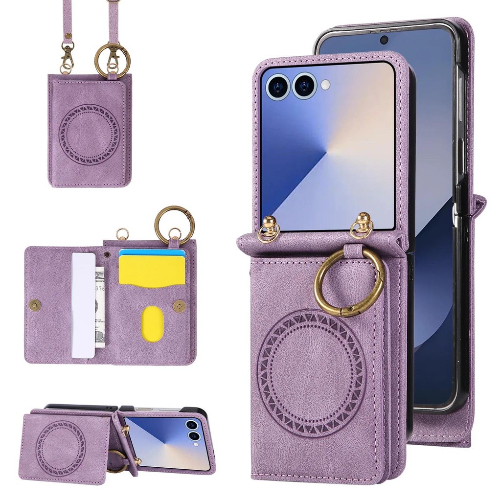 Ví Da Có Đựng Thẻ Ốp Lưng Điện Thoại Samsung Galaxy Z Flip 7 6 5 4 3 ZFlip7 Flip6 Flip5 Túi Đeo Ngang