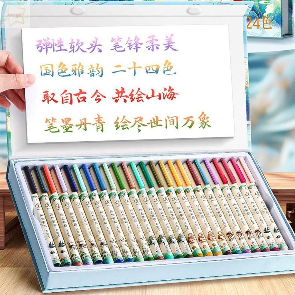 Bút Thư Pháp AWNGD, Đầu Mềm 24 Màu Bút Tranh Mềm, Đa Năng Nước Sắc Tố Mực Màu Nước Bút Trường Văn Phòng