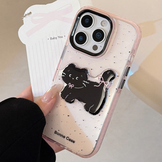 Phim Hoạt Hình Dễ Thương 3D Mèo Đen Trong Suốt Màu Hồng Khung Chống Sốc Ốp Lưng Điện Thoại iPhone 17Promax 16 Pro Max 15Promax 12 13 14 Pro Max Sweet Girly Mobile Cover