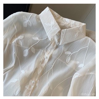 Mùa Hè 2025 - Áo Sơ Mi Nữ Tencel Thêu Jacquard, Chống Nắng