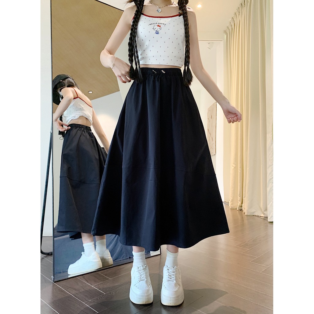 SUXI Váy chữ A dây rút đơn giản dành cho nữ mùa hè mới 250724