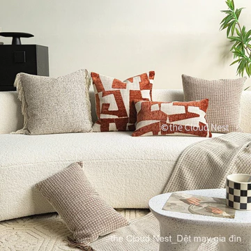 Chaoyun ☁ Merad Nhiều Màu Sắc Sofa Gối Phong Cách Trung Cổ Gối Thời Trung Cổ Gối Washi Phiên Bản Giới Hạn Gối Len Hình Học Đệm Gối Mềm Nhà Mẫu Gối Lưng