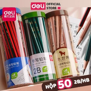 Bút Chì Gỗ 2B/HB Deli Hộp 50 Bút Chì Than Mềm Đậm Cao Cấp Thích Hợp Cho Học Sinh, Văn Phòng Ghi Chép