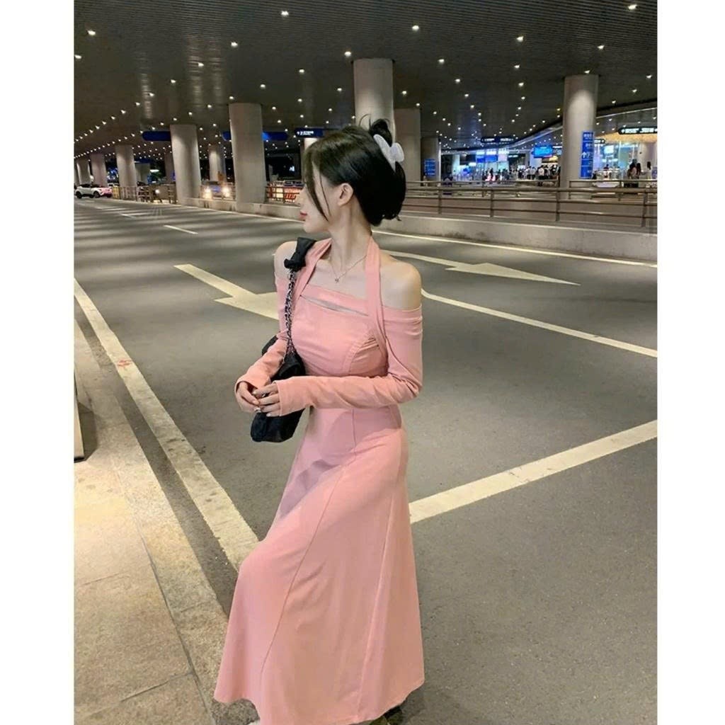 Váy đầm nữ dáng dài thiết kế trễ vai chiết eo dáng ôm body sexy gợi cảm hottrend thu đông BA SP225