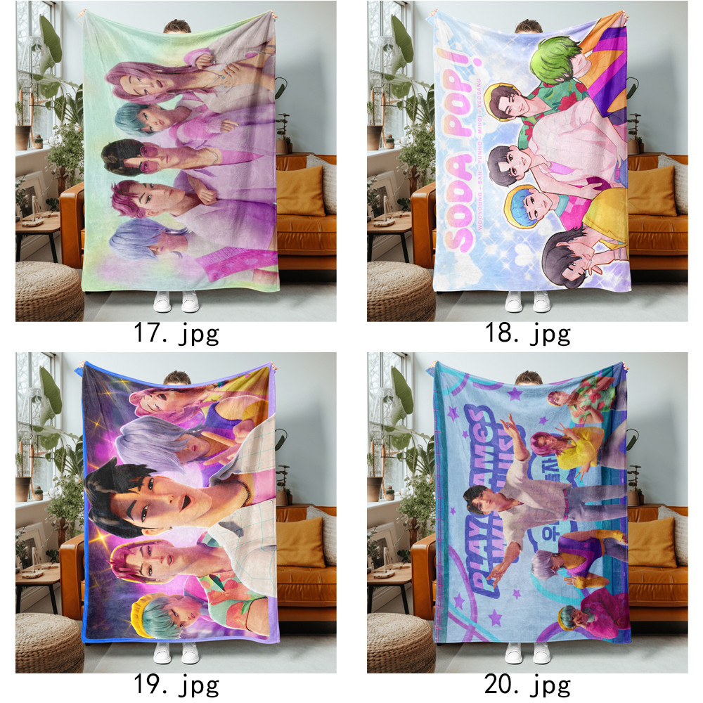 KPop Saja Boys Chăn Flannel in hình một mặt cá tính cho ghế Sofa, giường ngủ, văn phòng hoặc du lịch