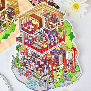 ENWEI 4 Cái [Meow Legend Series] Cổ Điển Thu Nhỏ Cảnh Phong Cảnh Dán Handmade DIY 2.5d 3D Dán Xếp Hình Miếng Dán Chất Liệu PET Sổ Lưu Niệm Bộ